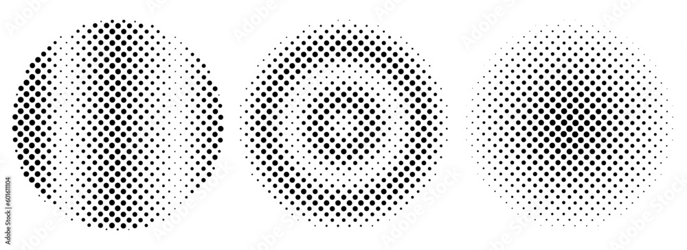 Set of pop art comic style gray circle halftone isolated on white background Vector. Monochrome printing raster. Dotted illustration. Abstract vector halftone background. Dot spray gradation vector 