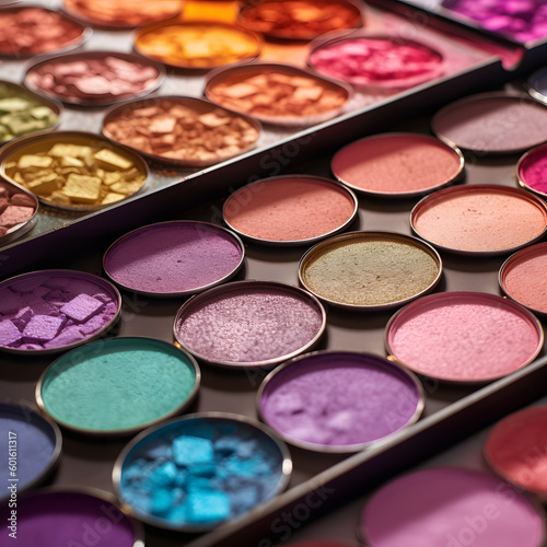 Colorful Eyeshadow Palette in Open Box, Eye-catching Compositions, Shimmering Metallics, Bold Chroma