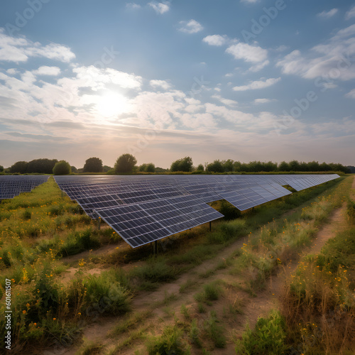 Expansive Solar Array in Sunlit Field Generative AI photo