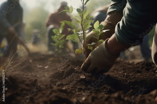 Sustainable business practices in action: Tree planting event with community members, Generative AI	
