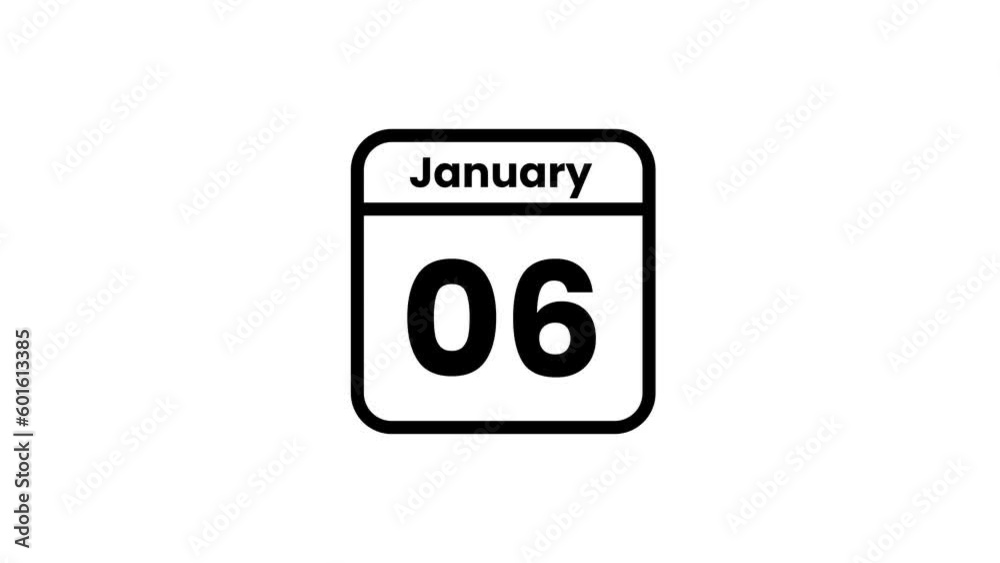 06 January calendar icon animation. Luma matte with transparent background 4K resolution 06 January calendar icon animation. Luma matte with transparent background 4K resolution