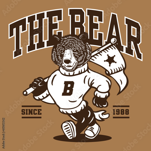 Bear Mascot Character Design in Sport Vintage Athletic Style Vector Design