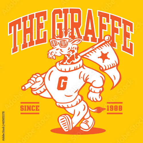Giraffe Mascot Character Design in Sport Vintage Athletic Style Vector Design