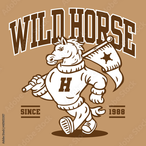Horse Mascot Character Design in Sport Vintage Athletic Style Vector Design