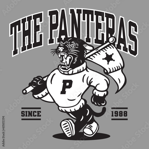 Panther Mascot Character Design in Sport Vintage Athletic Style Vector Design photo