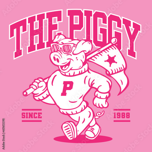 Pig Mascot Character Design in Sport Vintage Athletic Style Vector 