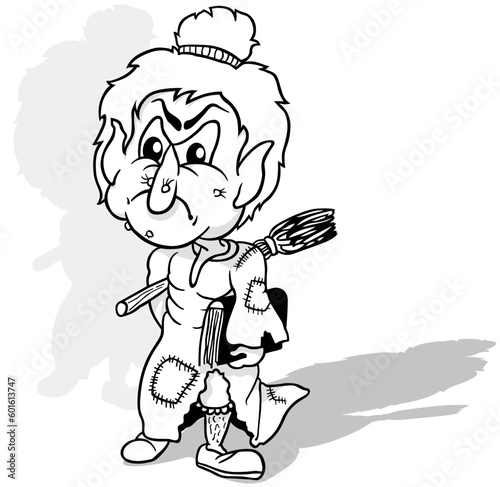 Drawing of an Ugly Witch in Torn Clothes