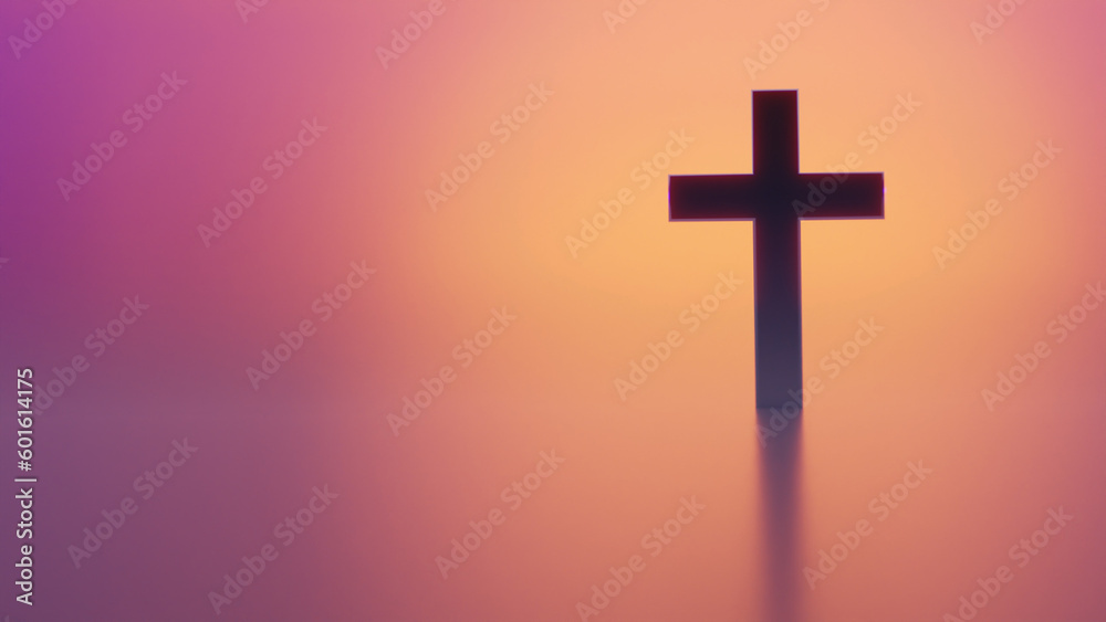 Jesus cross symbol with warm peaceful place 3D 