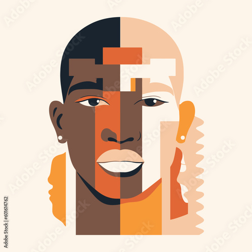 multiracial face, no racism poster, diversity concept, abstract art illustration