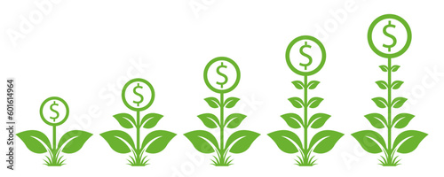Business tree growth cash flower steps silhouette. Cash flower five steps.