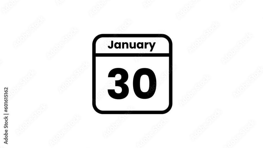 30 January calendar icon animation. Luma matte with transparent background 4K resolution 30 January calendar icon animation. Luma matte with transparent background 4K resolution