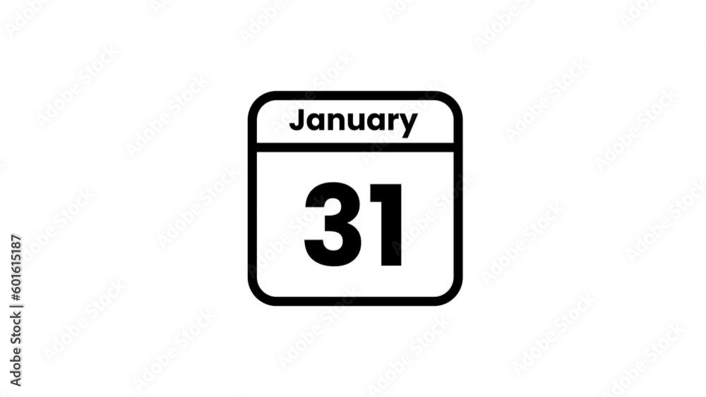 31 January calendar icon animation. Luma matte with transparent background 4K resolution 31 January calendar icon animation. Luma matte with transparent background 4K resolution