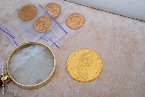 4 ducats 1915 Austria-Hungary. Bulk of 4 ducats gold coins, Franc Ios, old coins, various years  