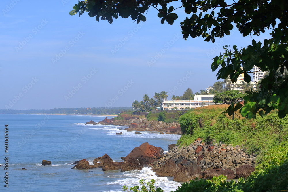 Beautiful tropical landscape seen from the Kannur lighthouse in Kerala state, India