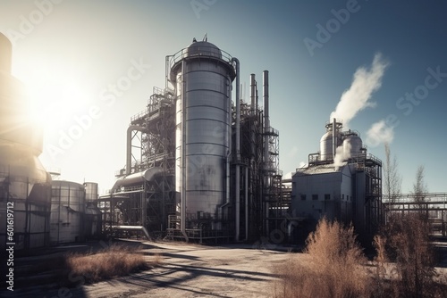 A large industrial plant, sunny day. Generative ai
