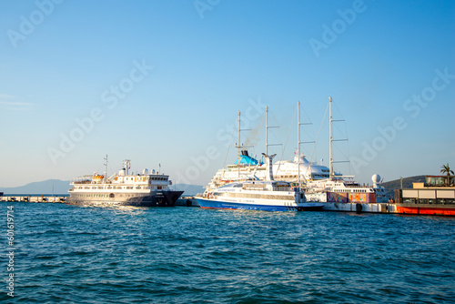 May 9, 2023, Turkey, Kusadasi.sea cruise liner moored in the port of the city. © beast01