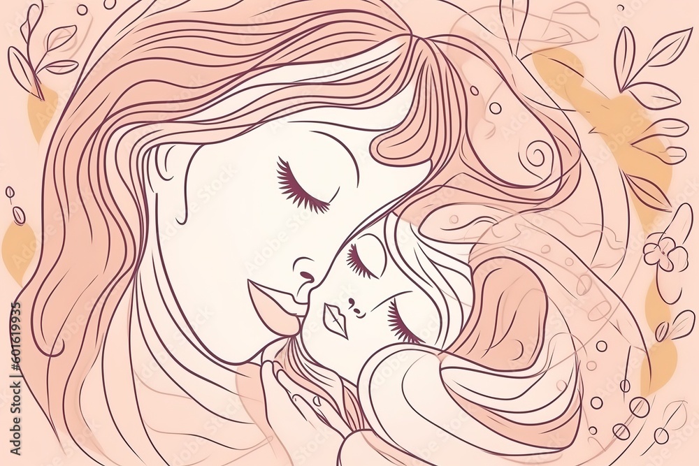 Mother and Child Bond. happy mothers day celebration .illustration. line drawing. Generative AI Mother and Child Bond. happy mothers day celebration .illustration. line drawing. Generative AI