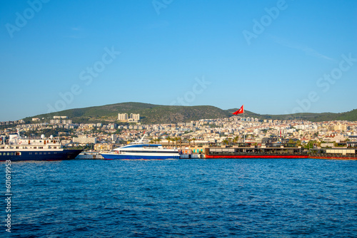 Ships in Kusadasi moored on a summer and sunny day. © beast01