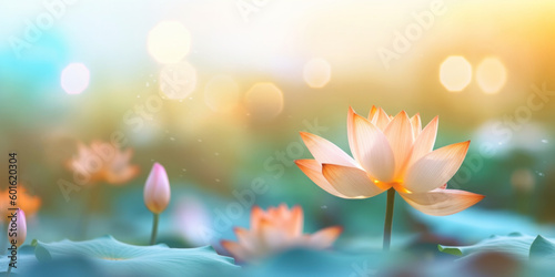 Lotus flowers with bokeh blur background. Generative AI.