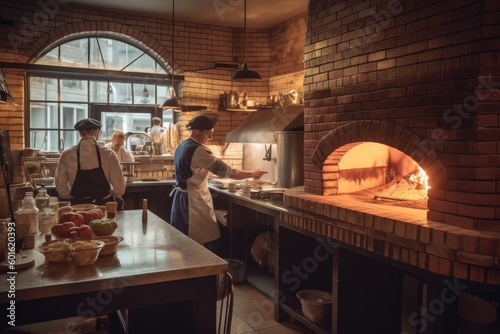 Pizza Restaurant with Brick Oven - AI Generated