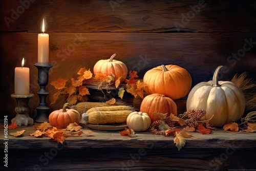 Warm Autumn Arrangement  Rustic Still Life - AI Generated