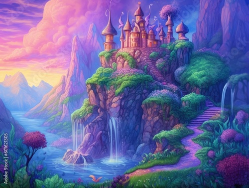 Whimsical Castle in a Purple Landscape - AI Generated © dasom