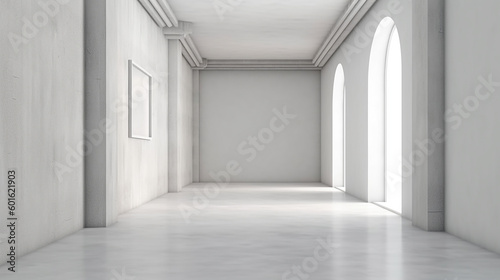 Minimalist style empty room decorated with white concrete wall and white concrete floor. 3d rendering . Generative AI