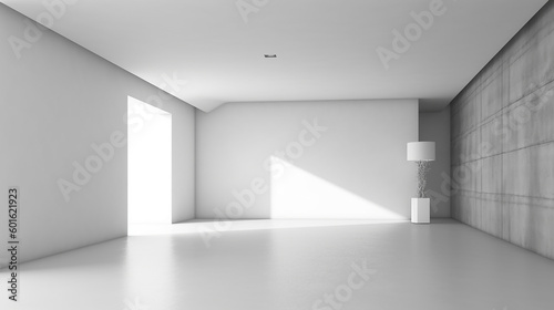 Minimalist style empty room decorated with white concrete wall and white concrete floor. 3d rendering . Generative AI