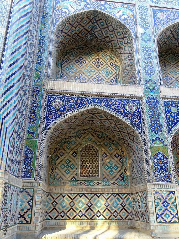 Arched vaults on the facade of a madrasah in Bukhara