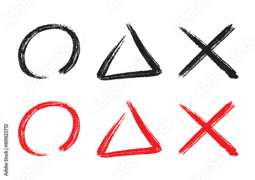 Tableau sur toile Brush writing circles, triangles and cross marks (black and red)／筆書きの丸と三角とバツマーク（