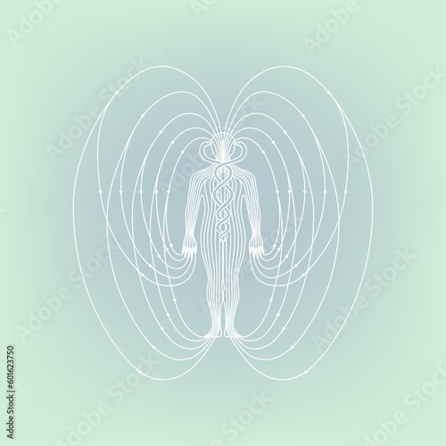 Illustration of human body magnetic energy field meridian