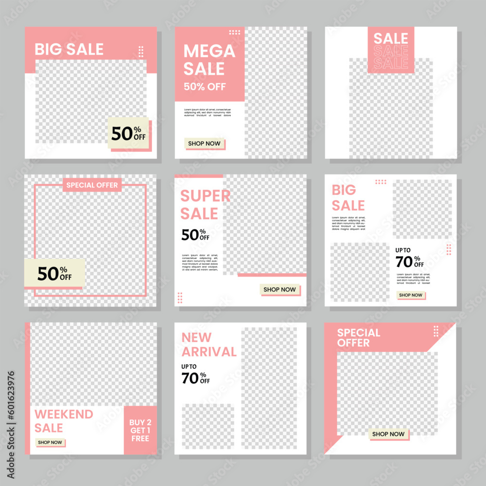 Banners set to promote your business. set of 6 unique template icons for big sale, weekend sale, new arrival, mega sale, for Social Media Pack gray background. Banners set to promote your business. set of 6 unique template icons for big sale, weekend sale, new arrival, mega sale, for Social Media Pack gray background.