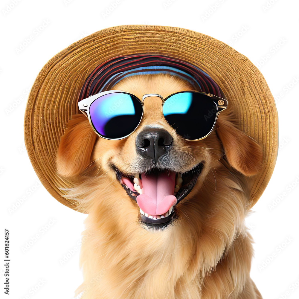 cute dog with sunglasses and summer object