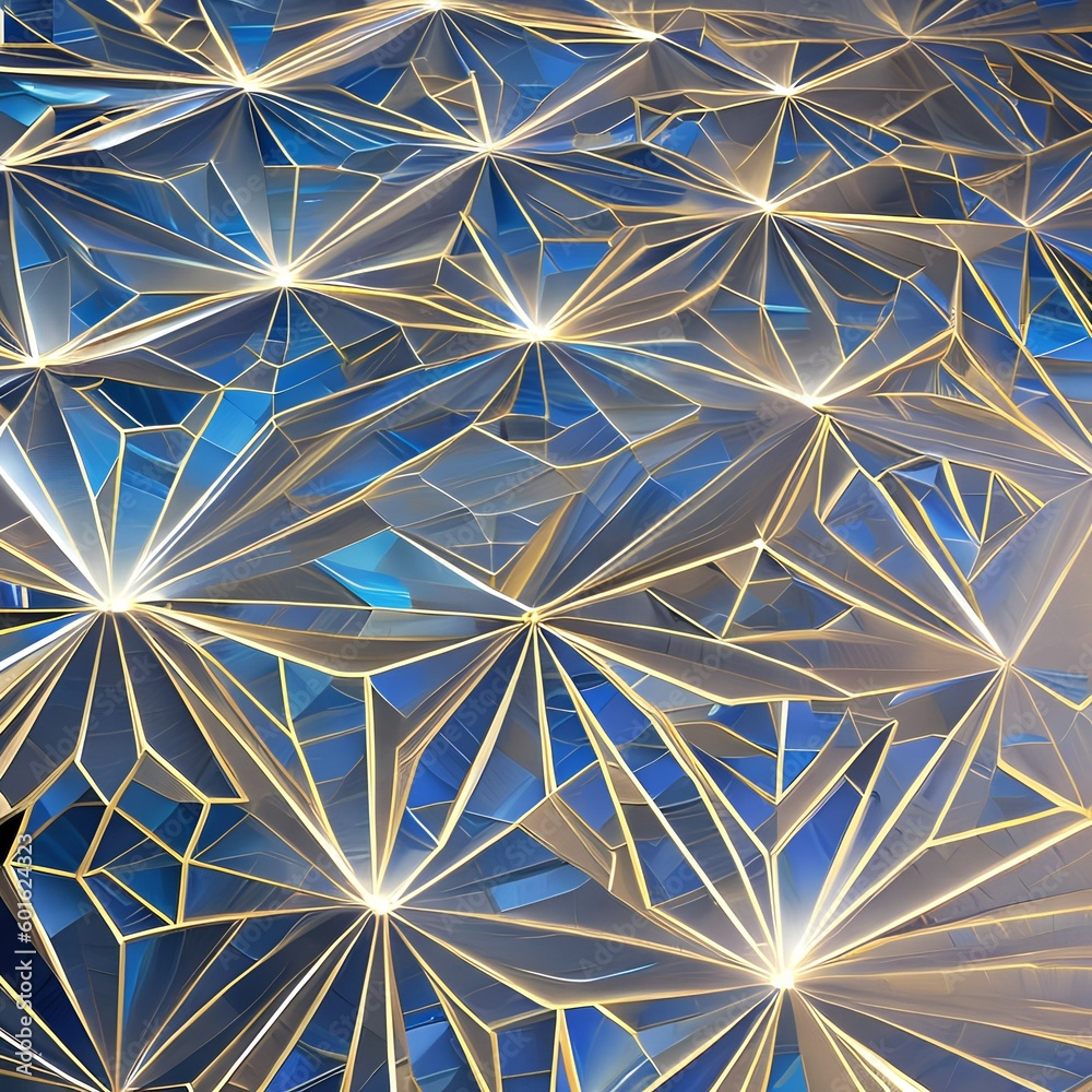 23 Crystalline Geometric Shapes: A futuristic and modern background featuring crystalline geometric shapes in metallic colors that create a technological and sophisticated feel2, Generative AI