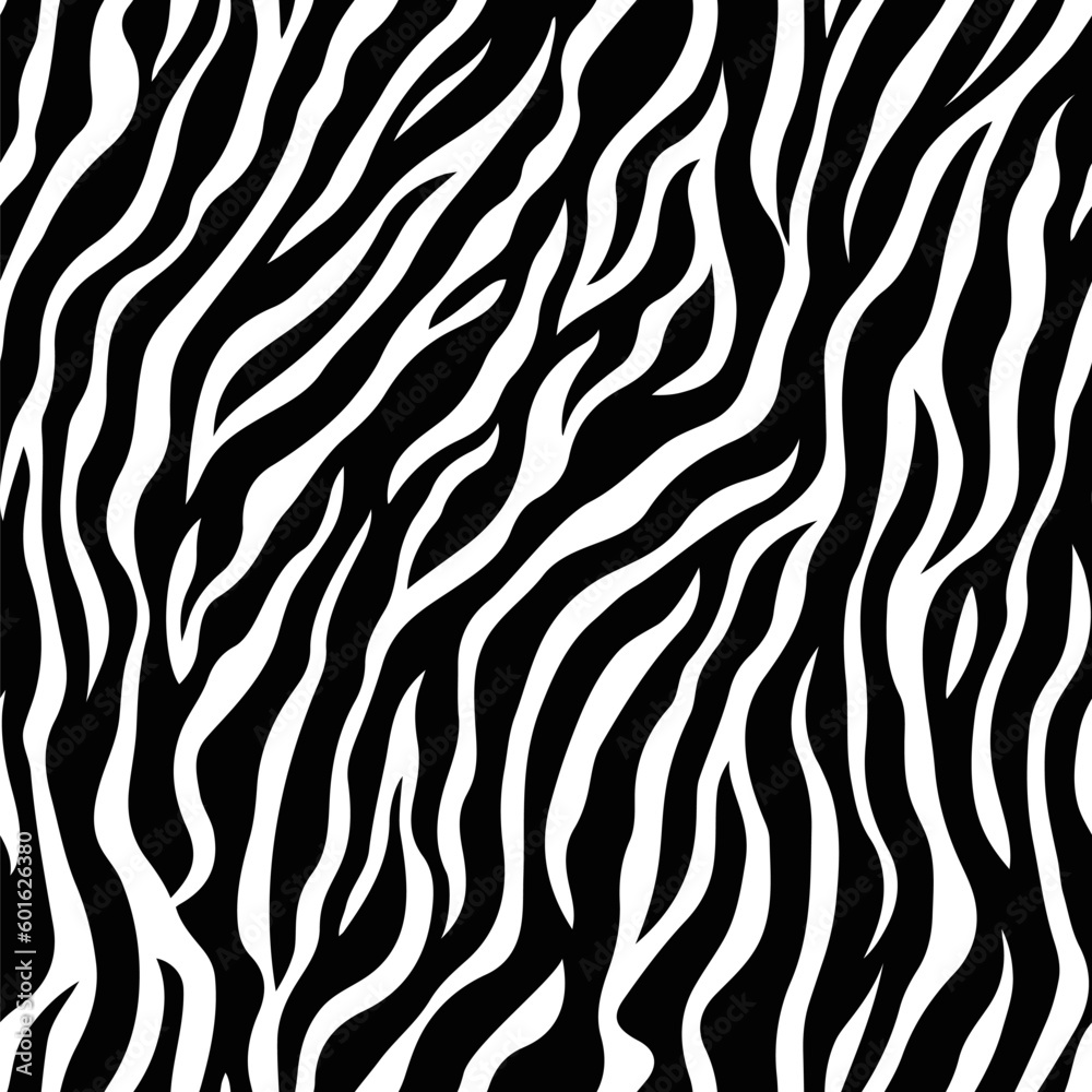 Zebra stripes seamless vector pattern, black and white animal texture Zebra stripes seamless vector pattern, black and white animal texture