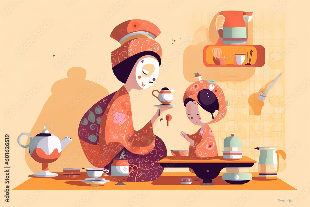 Naklejka premium Mother and Child Bond. happy mothers day celebration .illustration. line drawing. Generative AI