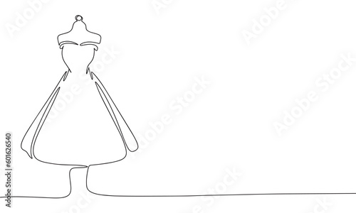 Dummy with dress. One line continuous dummy with dress. Line art fashion dress. Outline vector illustration.
