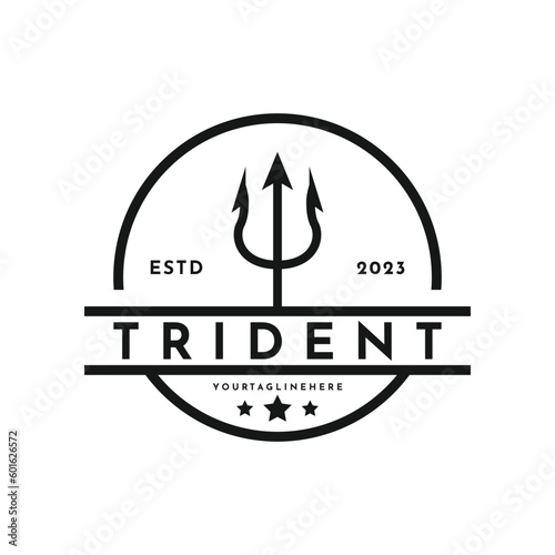 Vintage trident neptune retro logo design with hipster drawing style