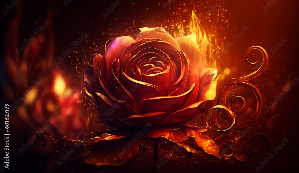 beautiful fire rose. generative ai. beautiful fire rose. generative ai.