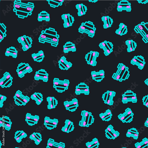 Line Taxi car icon isolated seamless pattern on black background. Vector