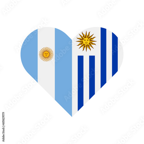 unity concept. heart shape icon of argentina and uruguay flags. vector illustration isolated on white background