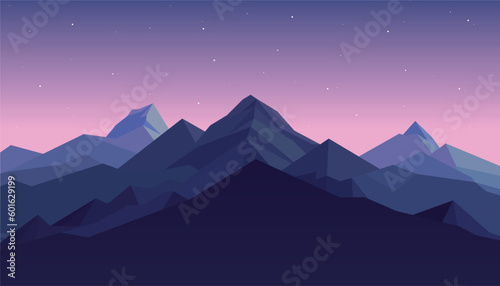 Fototapeta Naklejka Na Ścianę i Meble -  Flat minimalistic design. Panorama of a mountain landscape. Easy to change colors.