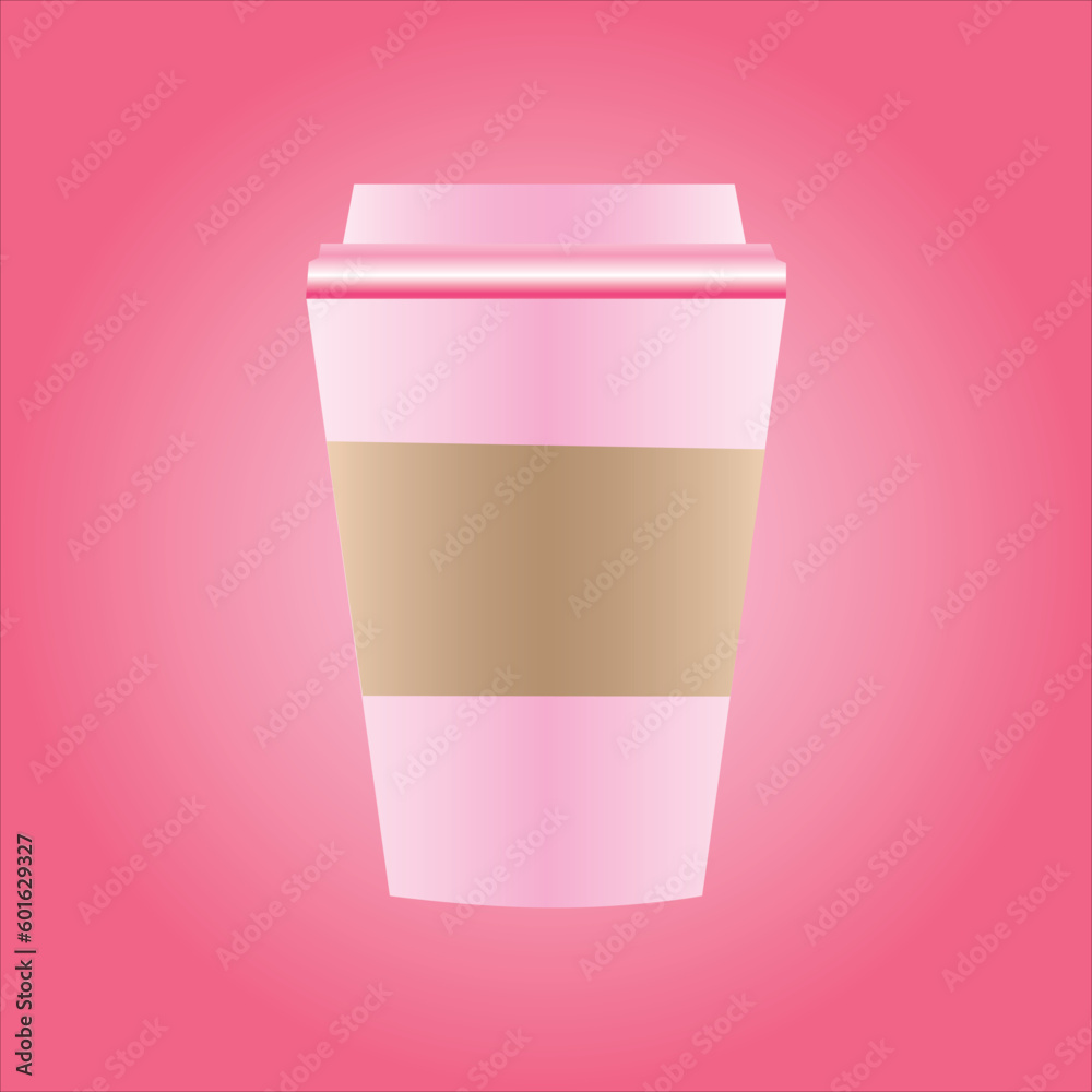 Hand drawn paper coffee cup vector illustration concept, logo text creation on coffee cup, color sticker, patch label isolated on pink. Hand drawn paper coffee cup vector illustration concept, logo text creation on coffee cup, color sticker, patch label isolated on pink.