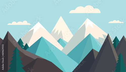 Flat minimalistic design. Panorama of a mountain landscape. Easy to change colors. © exxxistence