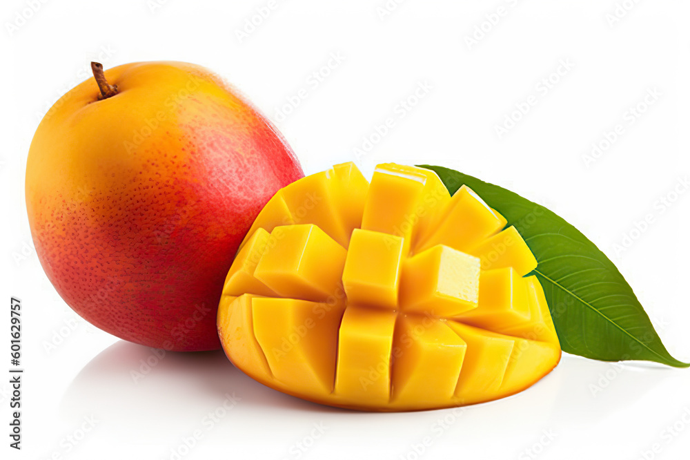 Isolated Mango Fruit on White Background: Sweet and Juicy Tropical Delight. created with Generative AI Isolated Mango Fruit on White Background: Sweet and Juicy Tropical Delight. created with Generative AI