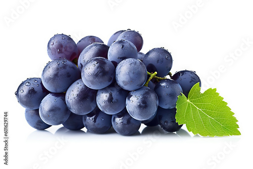 Fresh Blue Grapes Bunch Isolated on White Background, Close-up Shot. created with Generative AI