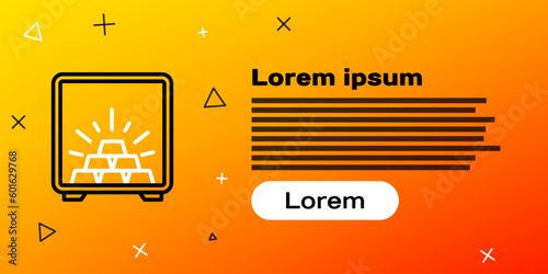 Line Safe with gold bars icon isolated on yellow background. Precious metals on deposit in bank. Metallic treasury. Reliable data protection. Colorful outline concept. Vector