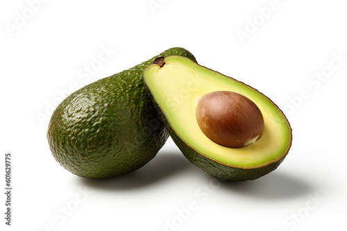 Whole and Half Avocado Isolated on White Background: Fresh and Healthy Tropical Fruit. created with Generative AI