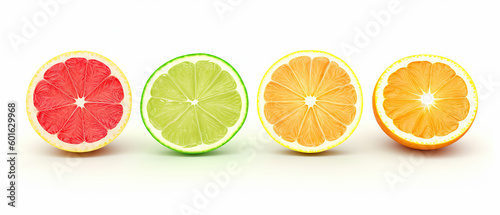 Sliced Citrus Fruits Isolated on White Background: Orange, Pink Grapefruit, Lime, and Lemon. created with Generative AI