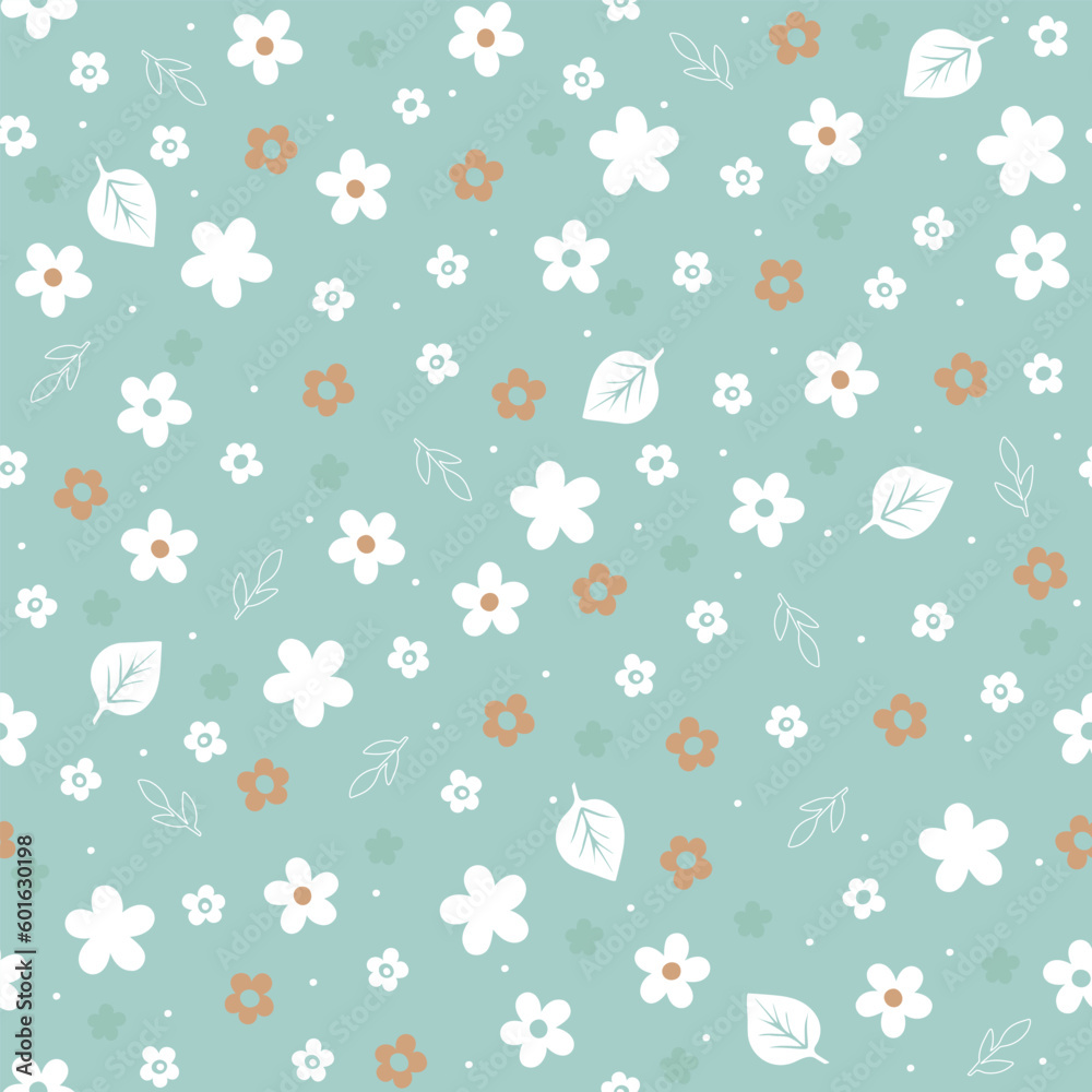 Seamless simple flowers and leaves